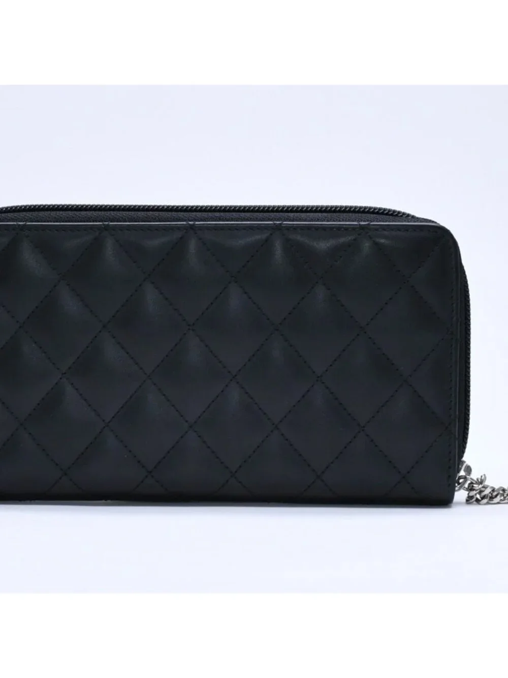 Chanel Cambon Line Round Zip Wallet Calfskin Black Silver